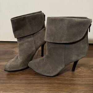 LAUREN RALPH LAUREN - LEOLA Grey Suede Leather Mid Booties Stiletto Heel 7.5 NEW